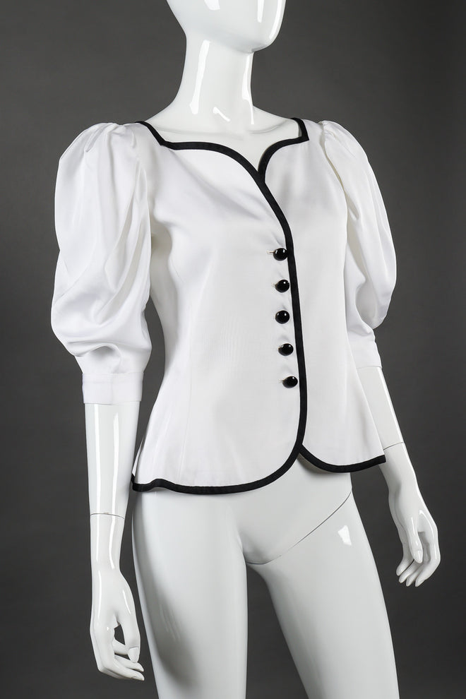 Balloon sleeve peplum top by Yves Saint Laurent on mannequin angled @recessla