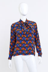 Vintage Saint Laurent Tribal Neck Tie Blouse front on mannequin @recess la