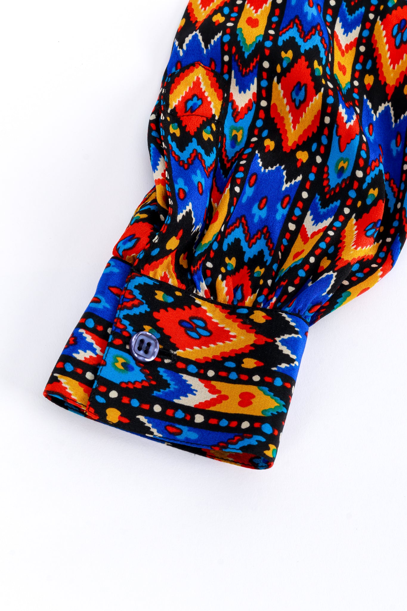 Vintage Saint Laurent Tribal Neck Tie Blouse sleeve cuff closeup @recess la