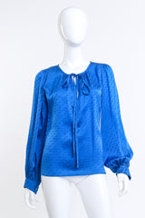 Vintage Yves Saint Laurent Floral Jacquard Keyhole Blouse front on mannequin @recess la