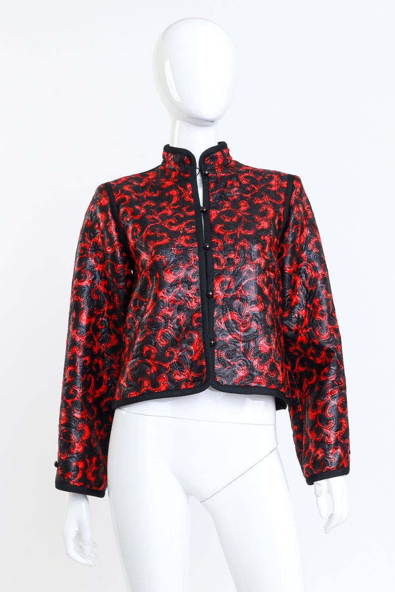 Vintage Saint Laurent Damask Jacquard Mandarin Jacket front on mannequin @recess la