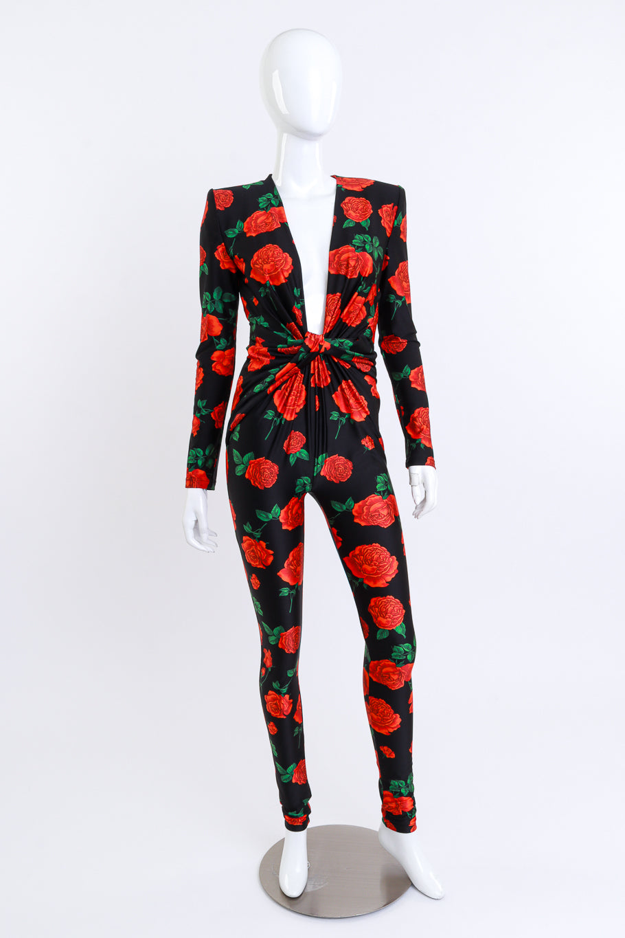 2022 S/S Rose Print Plunge Jumpsuit by Saint Laurent on mannequin @recessla