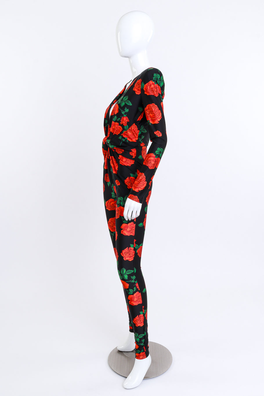 2022 S/S Rose Print Plunge Jumpsuit by Saint Laurent on mannequin side @recess la