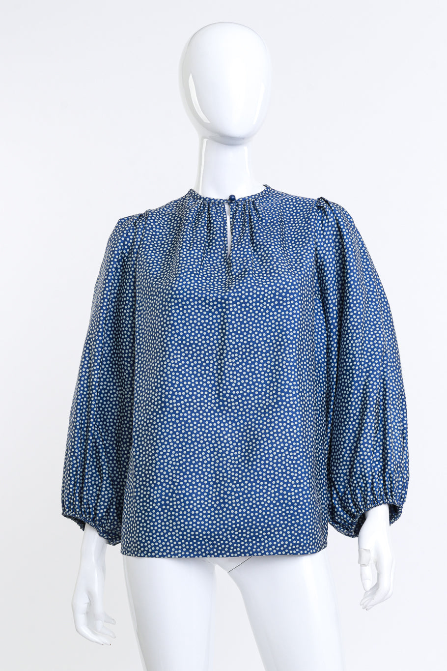 Vintage Yves Saint Laurent Ditsy Dot Balloon Blouse front on mannequin @recess la