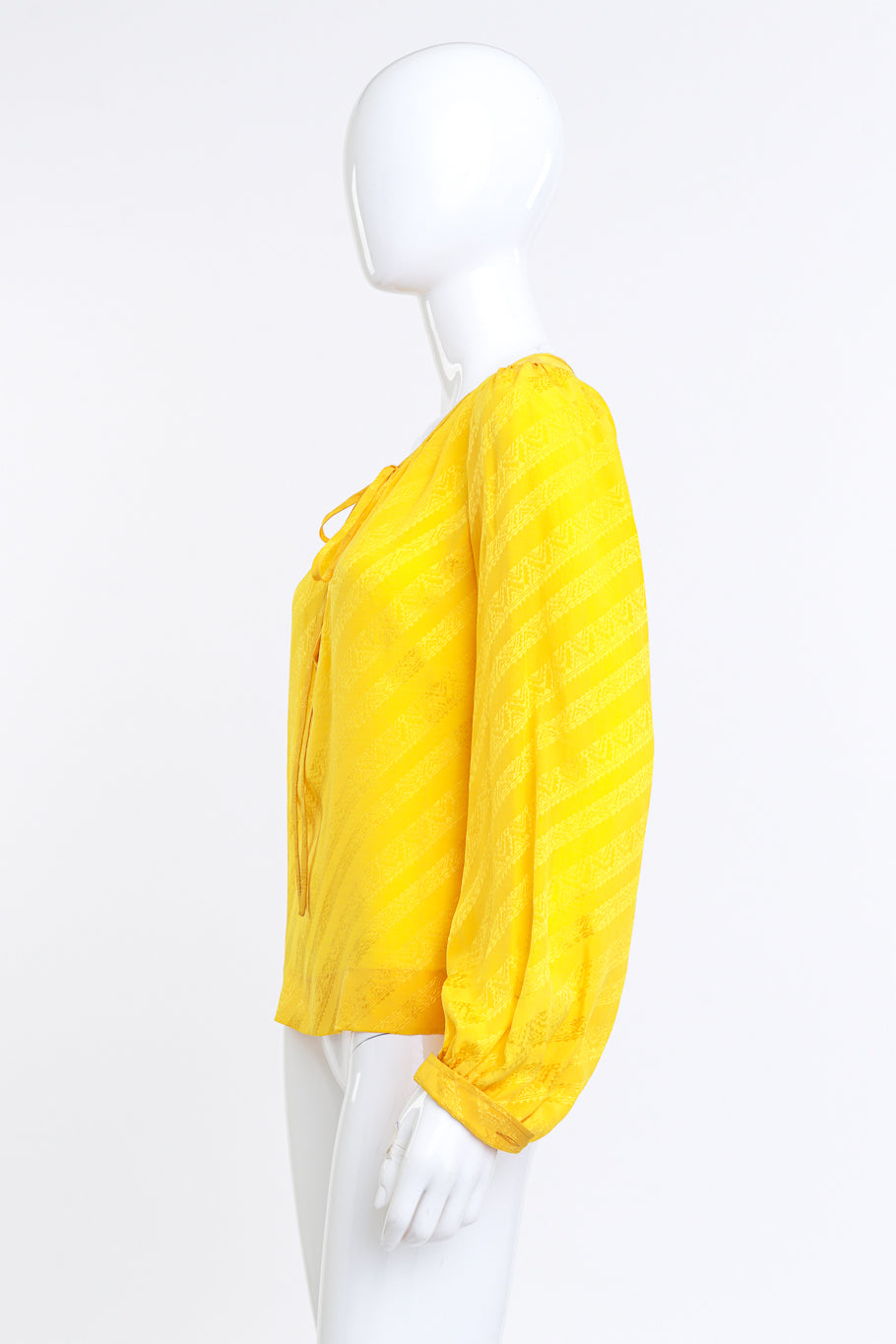 Vintage Yves Saint Laurent Geo Jacquard Keyhole Blouse side on mannequin @recess la