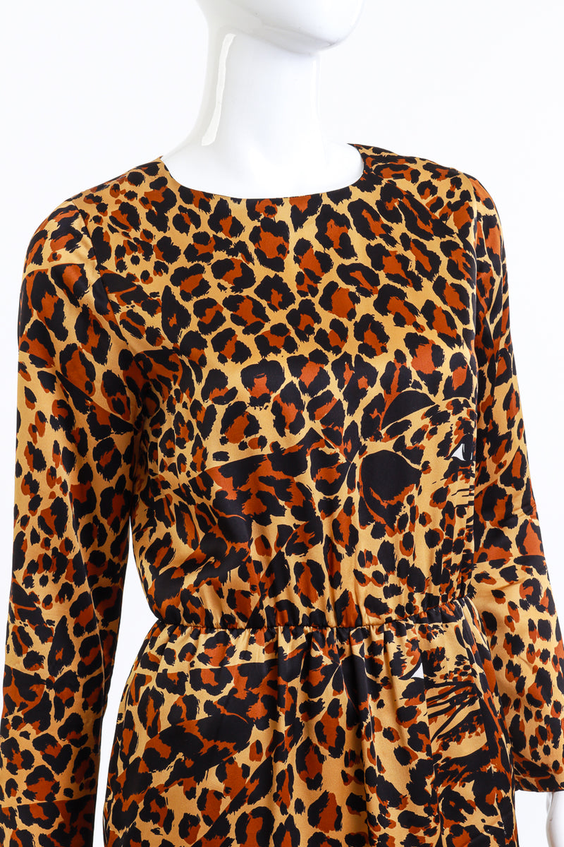 Vintage Yves Saint Laurent 1986 F/W Leopard Print Silk Dress front on mannequin closeup @recess la