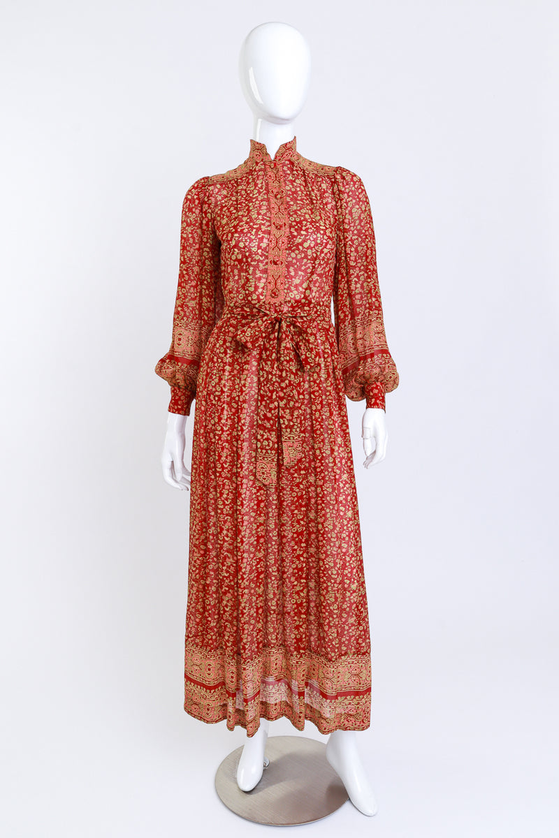 Vintage Saks Fifth Avenue Floral Silk Peasant Dress front on manenquin @recess la