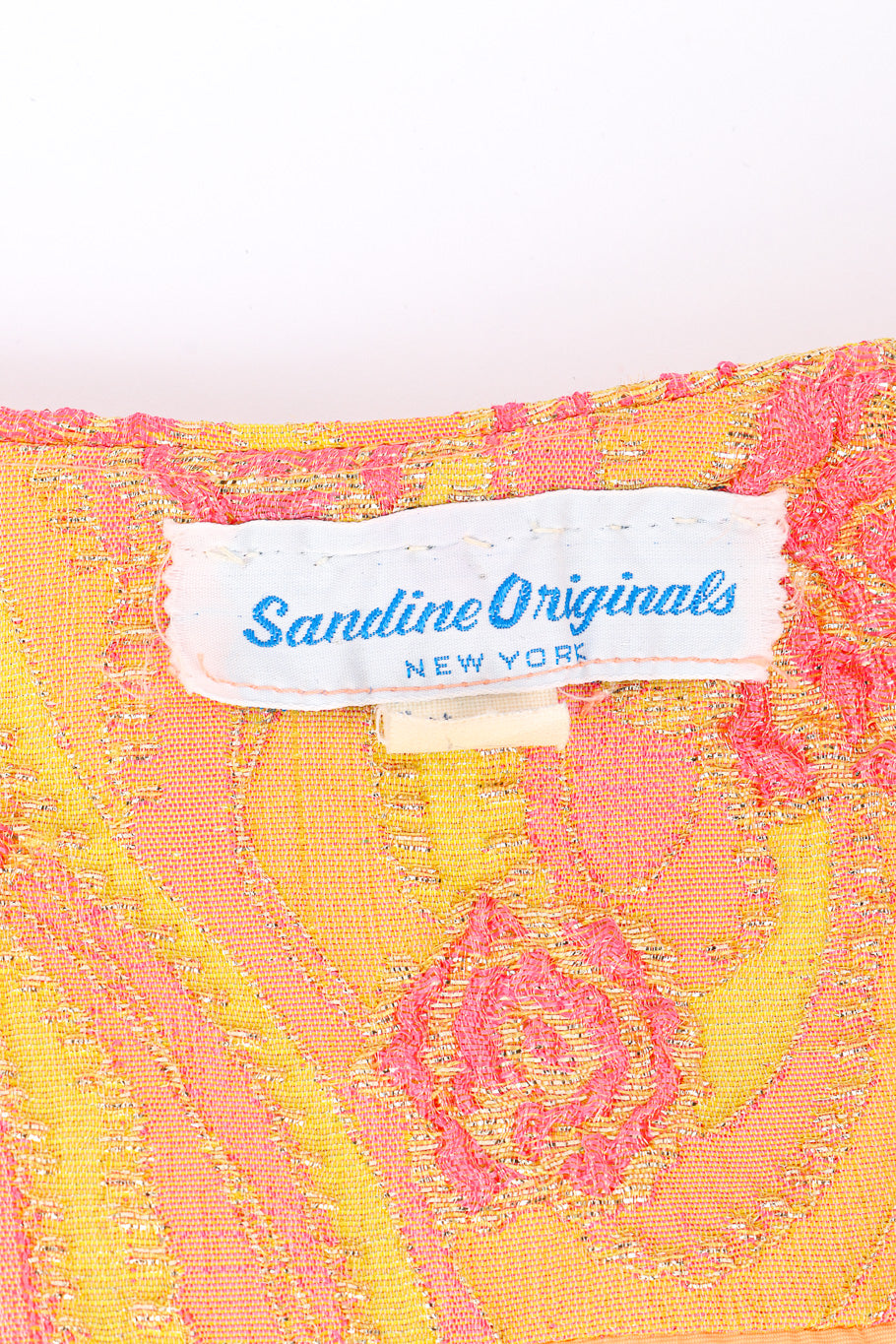 Vintage Sandine Originals Lamé Brocade Tunic Dress signature label closeup @recessla