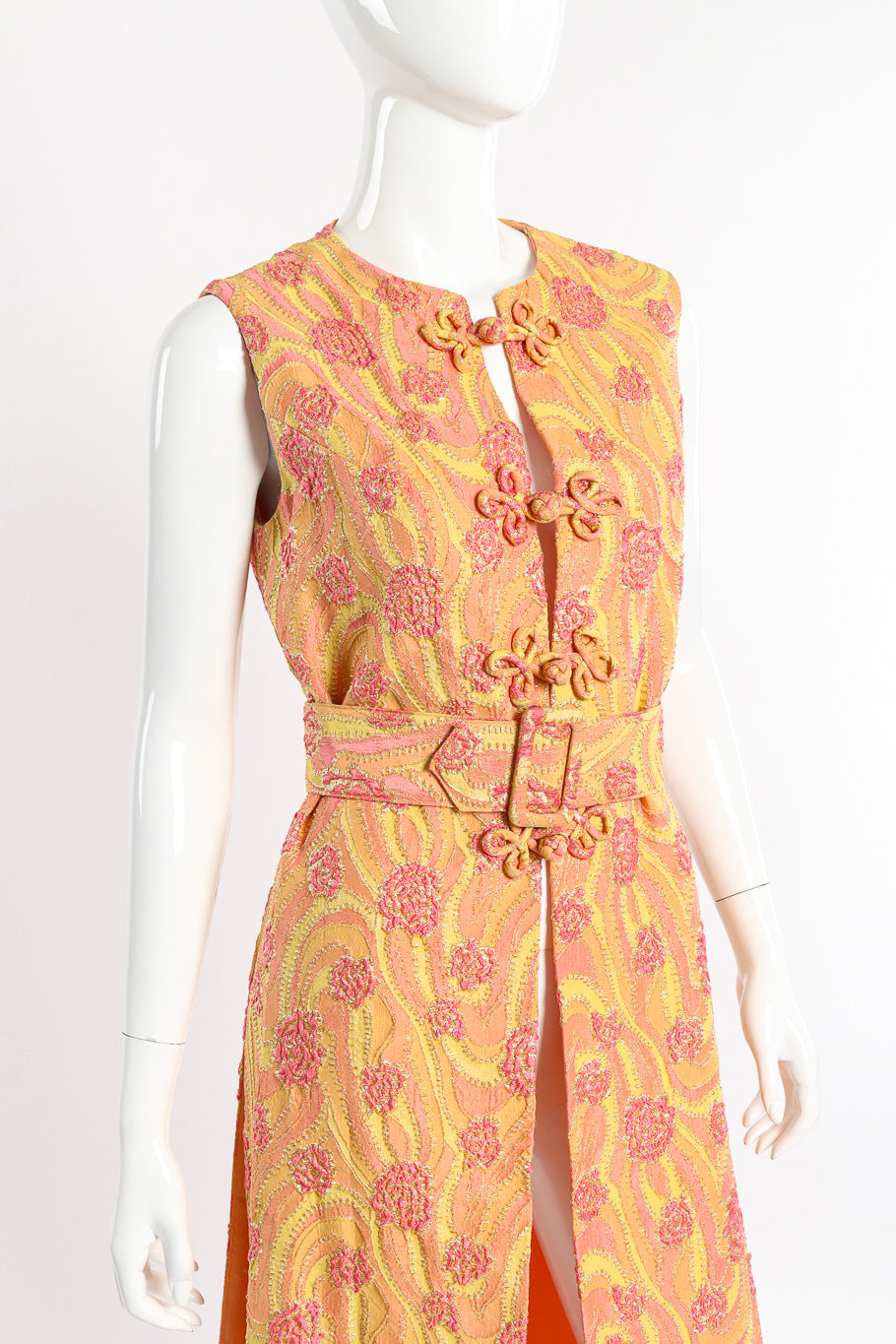 Vintage Sandine Originals Lamé Brocade Tunic Dress front view on mannequin closeup @recessla