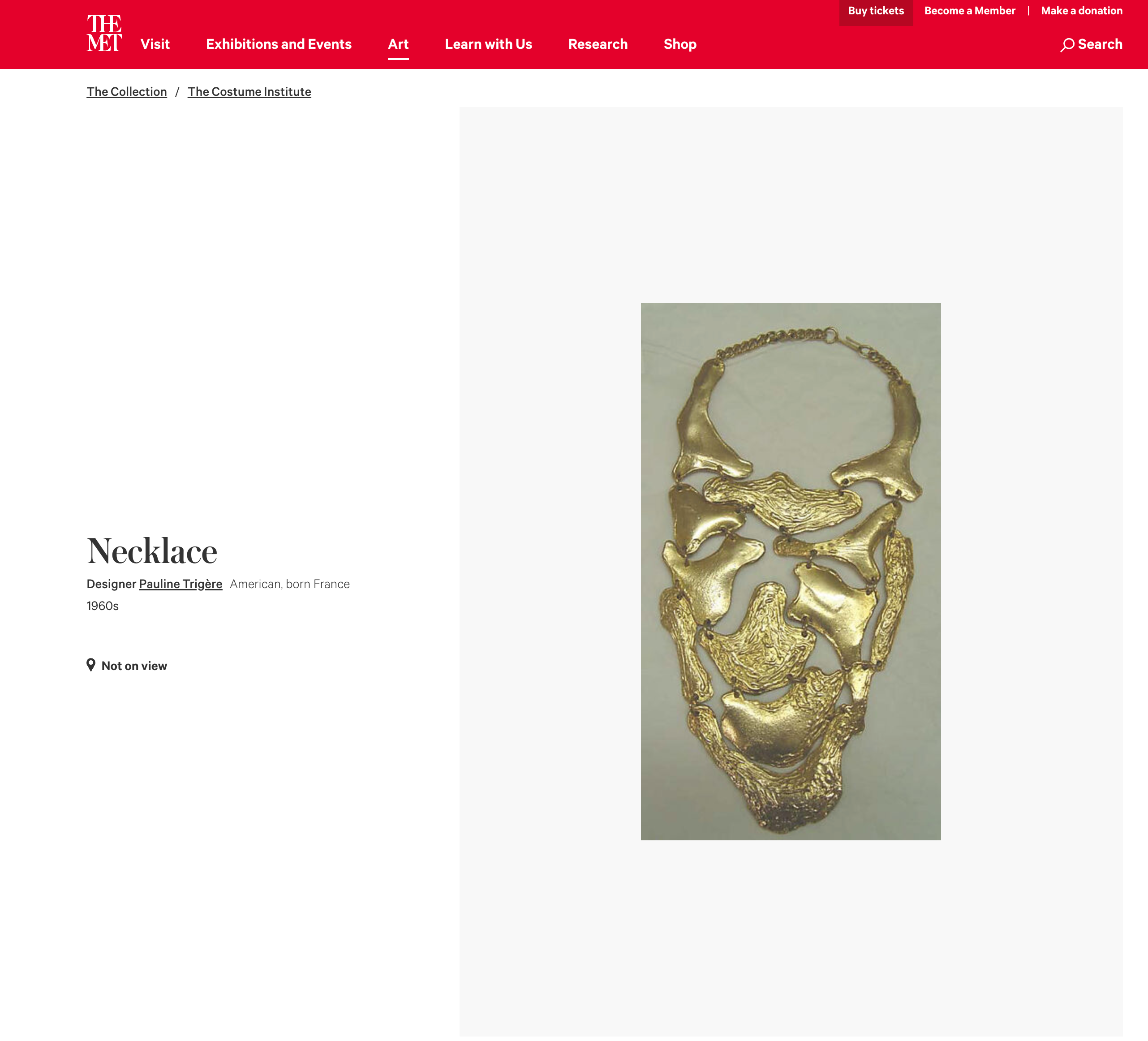 Vintage bib necklace screen shot from The Met website @recessla