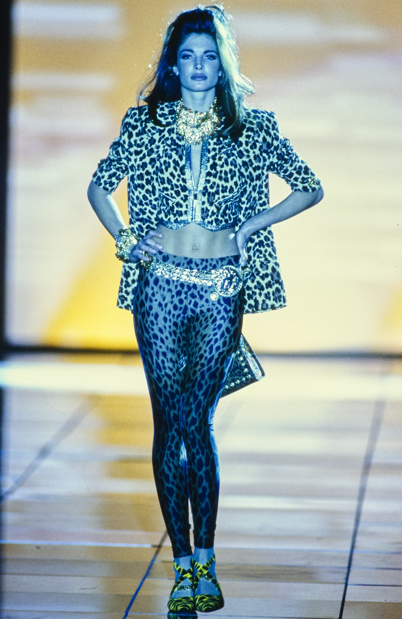 1992 S Silk Leopard Print Blazer on Stephanie Seymour on runway from Vogue archives @recessla