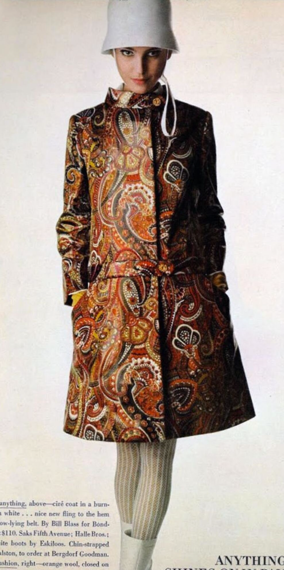 Paisley Taffeta Ball Skirt by Bill Blass print on jacket on model in 1960 print ad  @recess la