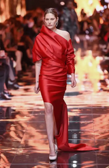 draped gown by Balenciaga on model on runway in 2019 @ Recess LA