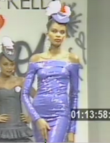 Vintage Patrick Kelly dress in blue on model on '89 runway @recess la