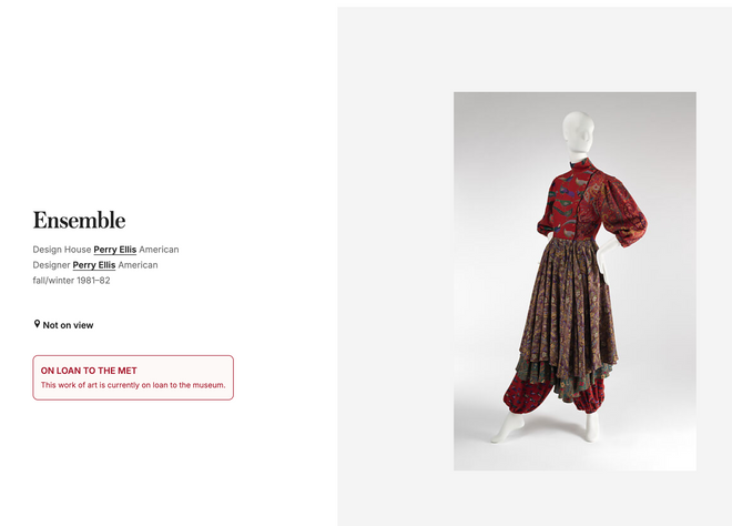 bird print dress by Perry Ellis MET page @ Recess LA