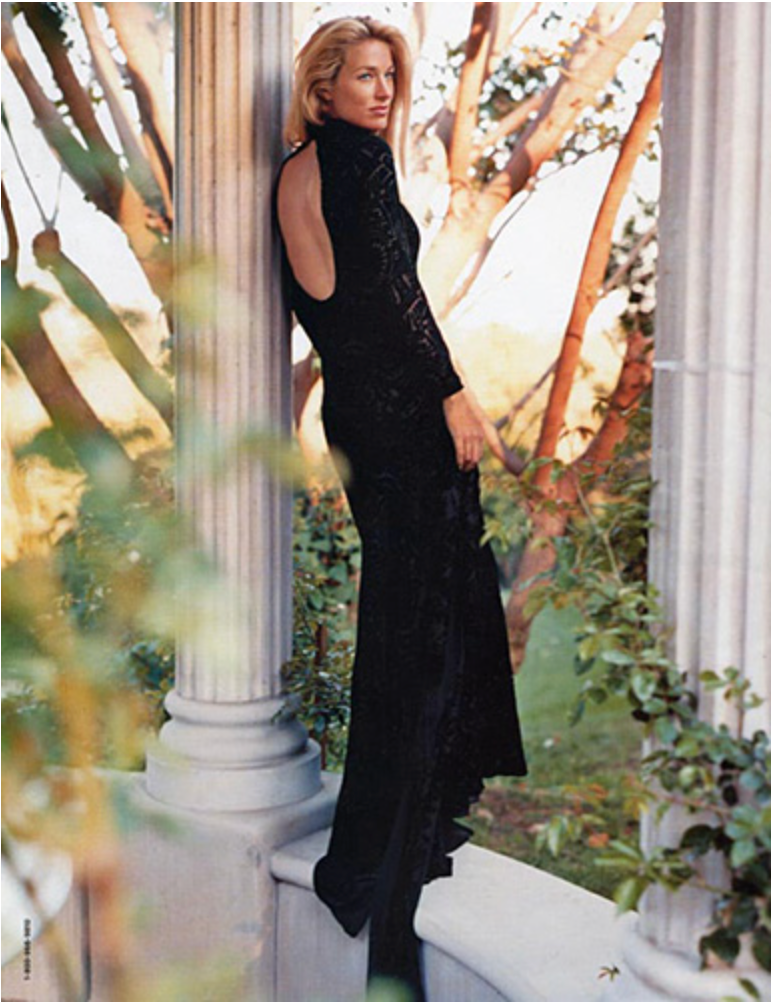 velvet gown by Ralph Lauren on Elaine Irwin in 1992 campaign