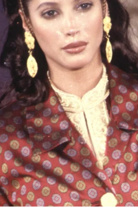 Beaded Floral Leaf Earrings by Todd Oldham on model on 1993 runway 