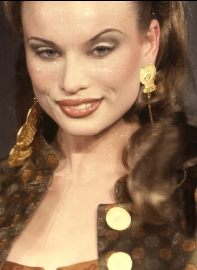  Filigree Crest Earrings by Todd Oldham on model on 1993 runway 