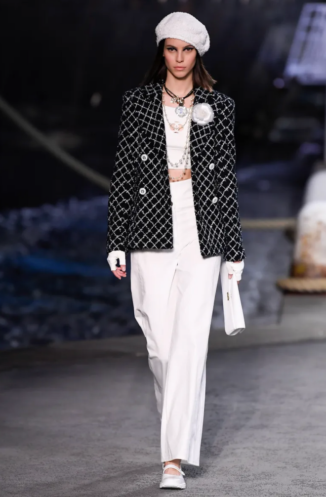 2019C Lamé Tweed Blazer by Chanel  buttons on model on 2019 runway 