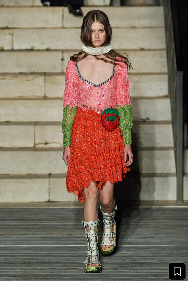 Colorblock Lace Juliette Dress by Gucci on model on runway @ Recess LA