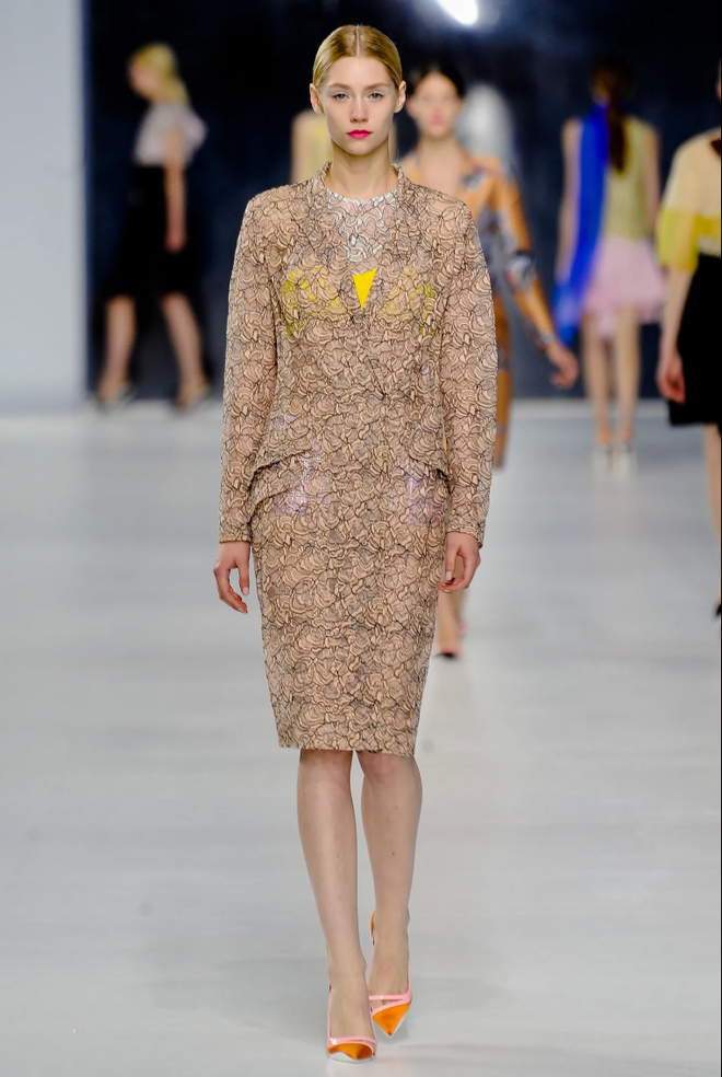 Lace Jacket & Bra Top Set by Christian Dior other color on model on 2014 runway