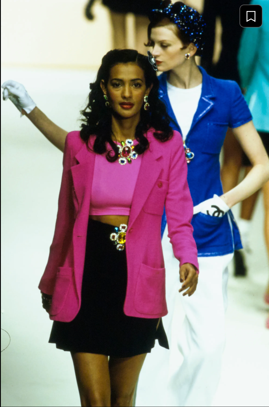 CC Button Bouclé Blazer on model on 1995 runway 