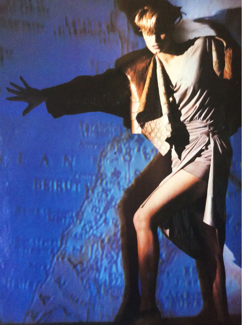 Alaia Romper & Sash Dress Set on model in 1984 photoshoot 