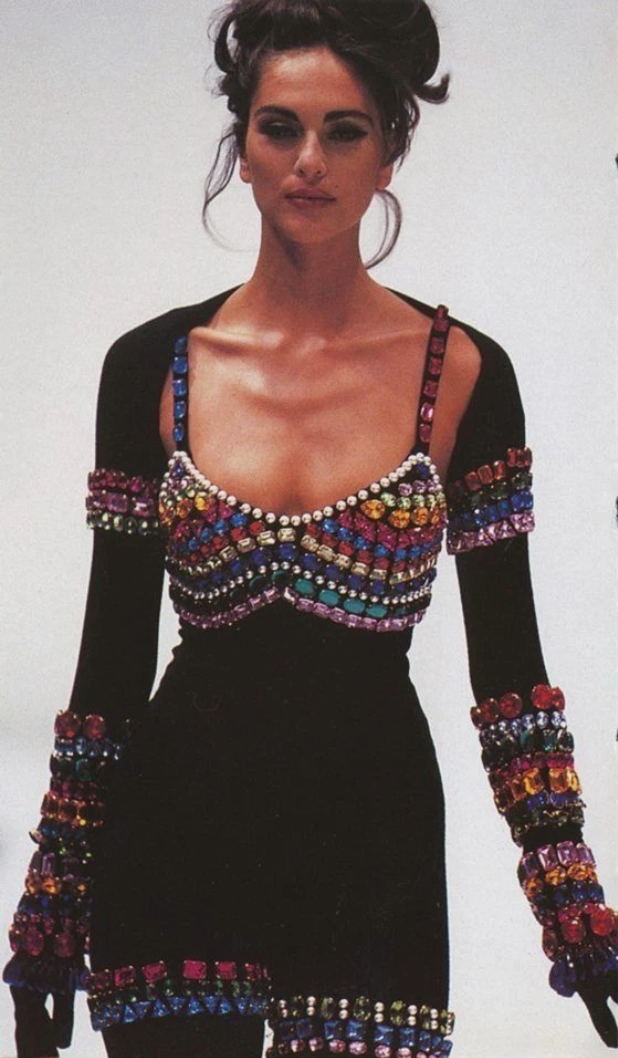 Dolce & Gabbana similar Rainbow Crystal Bustier outfit on model on 1991 runway