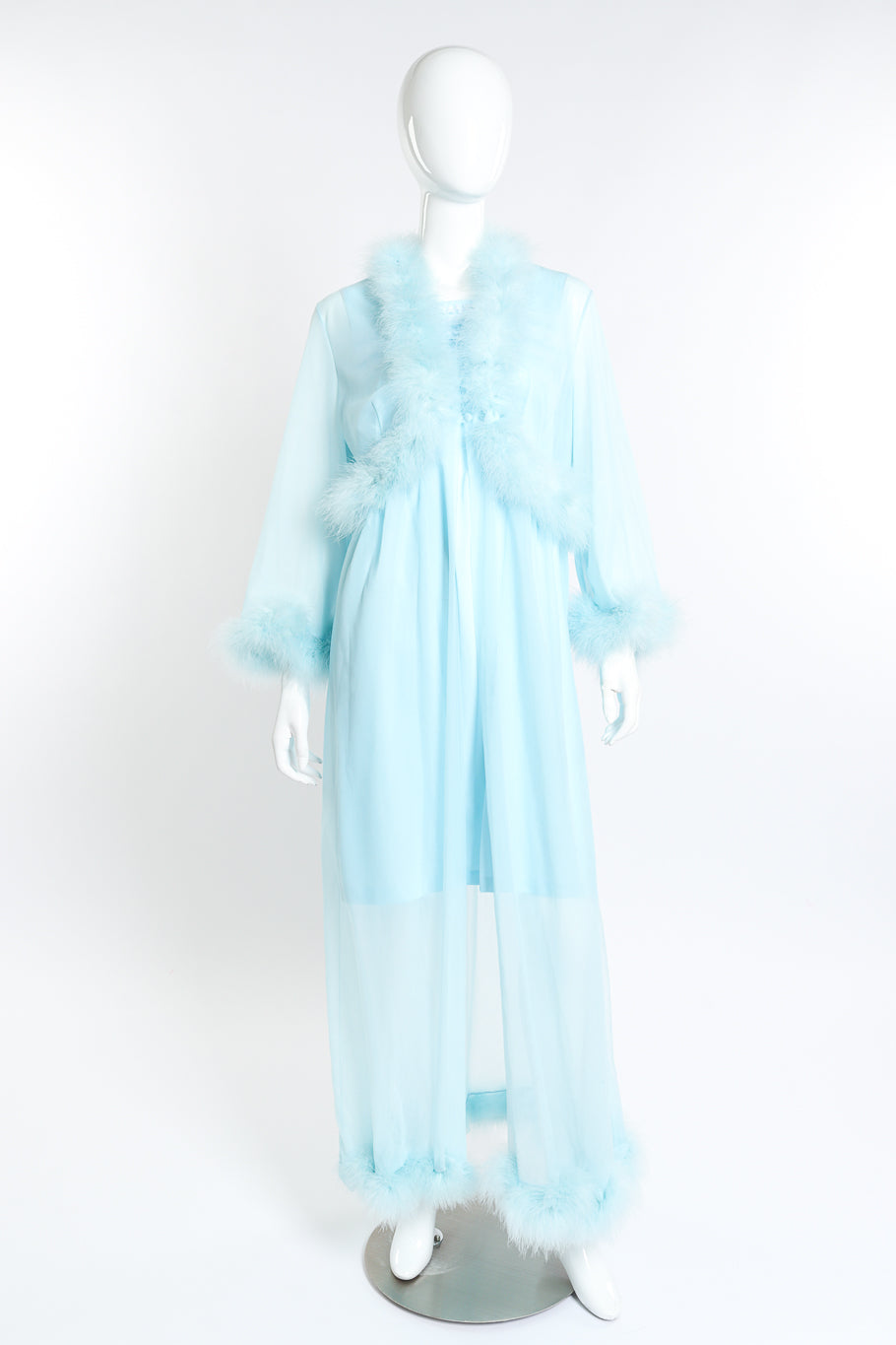 Vintage Sears Marabou Trim Robe & Chemise Set front on mannequin @recess la