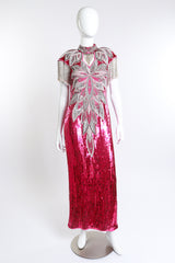 Vintage Sequins Originals Sequin Beaded Fringe Gown front on mannequin @recess la