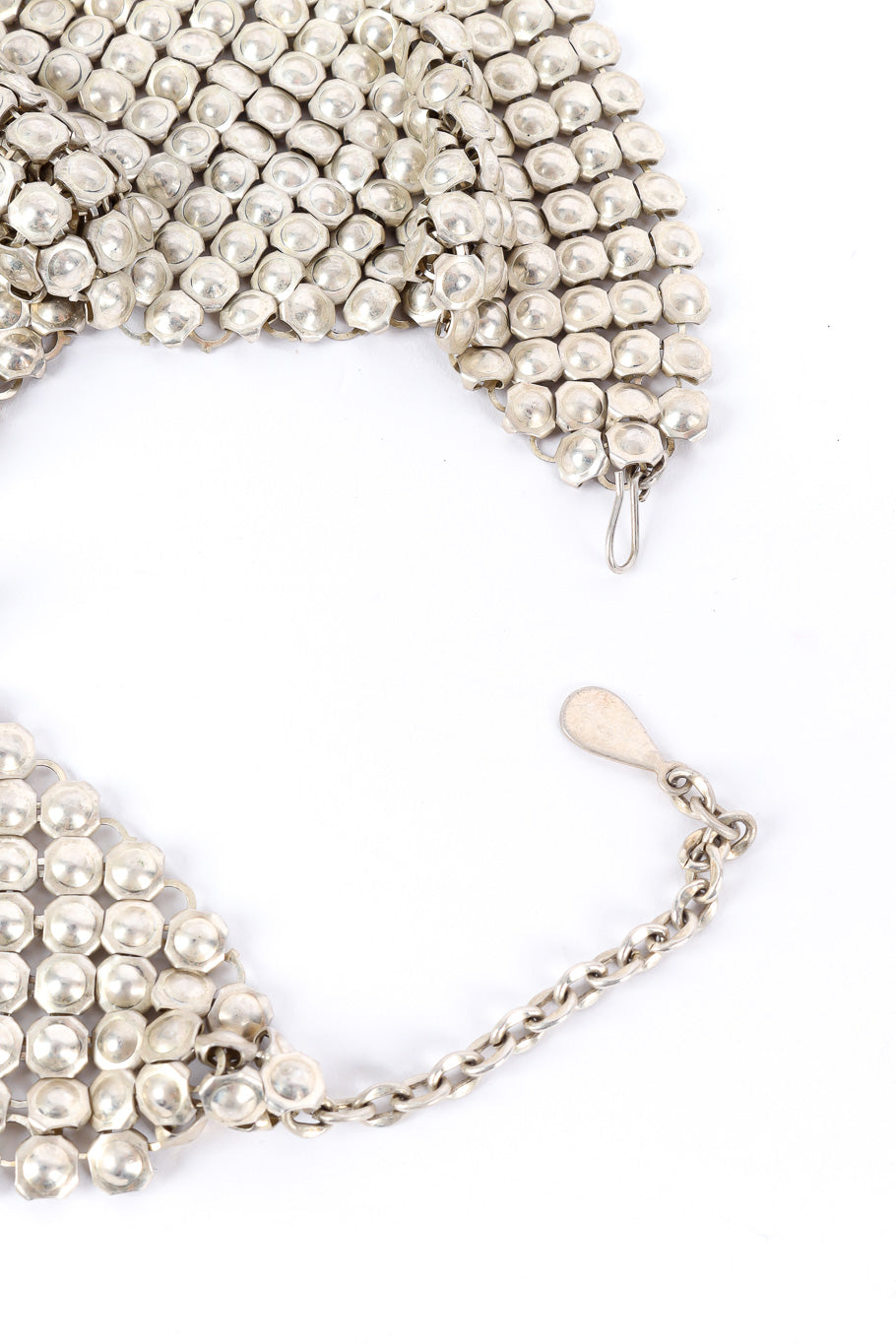 Silver tone metal mesh bib necklace hook and chain @recessla