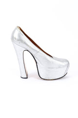 Vintage Vivienne Westwood 1993 F/W Metallic Silver Elevated Court Shoe left shoe inner upper @recessla