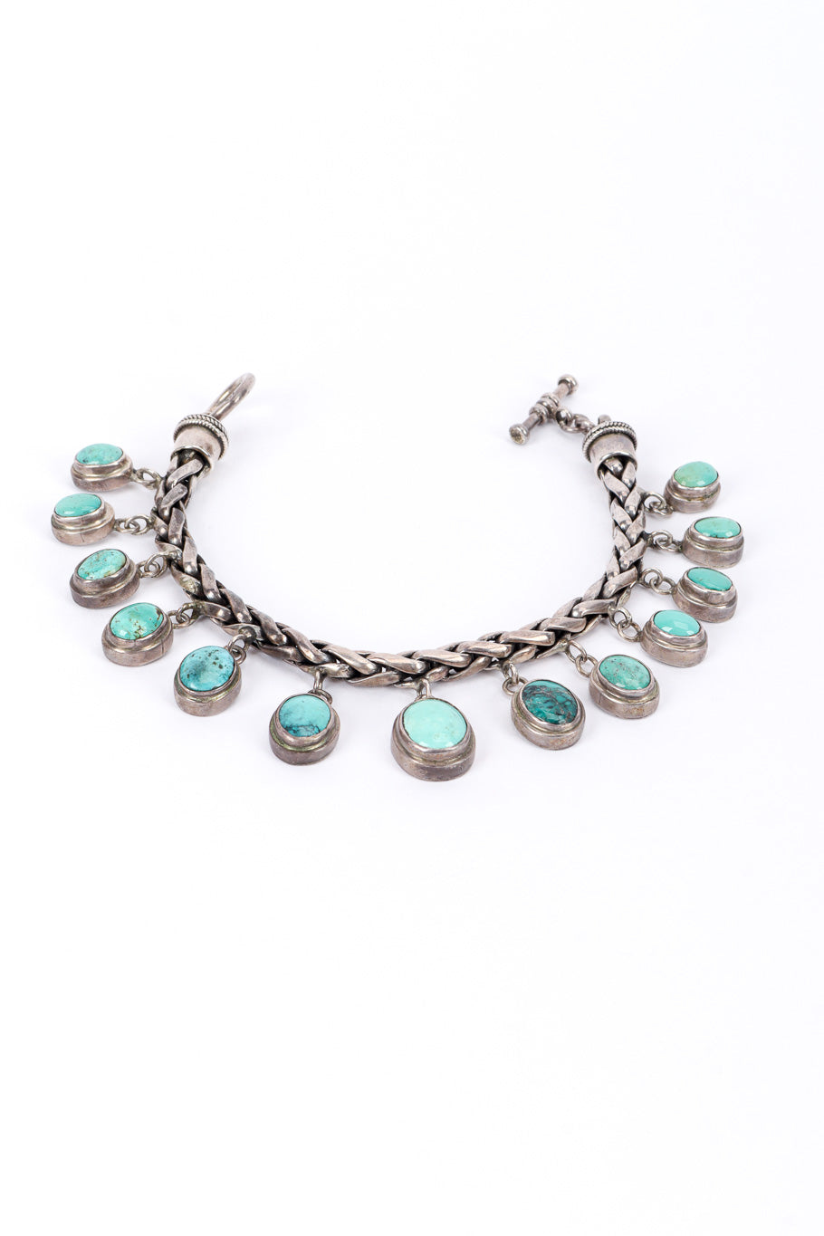 Vintage Sterling Turquoise Dangle Bracelet front @recessla