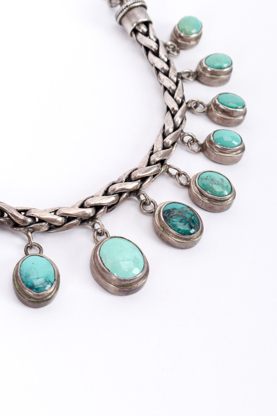 Vintage Sterling Turquoise Dangle Bracelet stone closeup @recessla