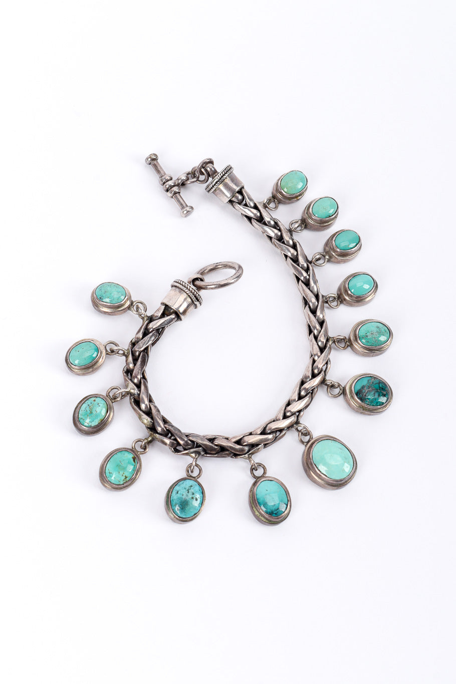 Vintage Sterling Turquoise Dangle Bracelet front @recessla