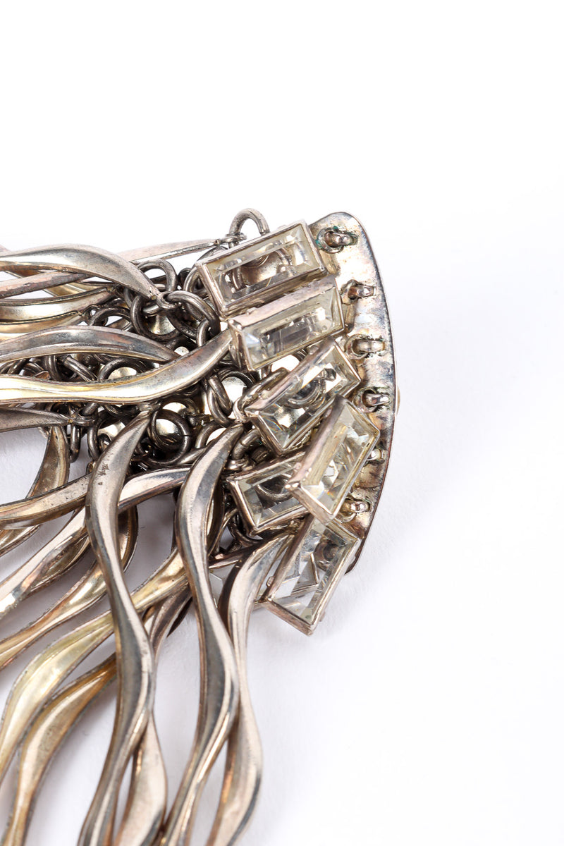 Vintage Sorrelli Silver Fringe Brutalist Earrings glass charm closeup @Recessla
