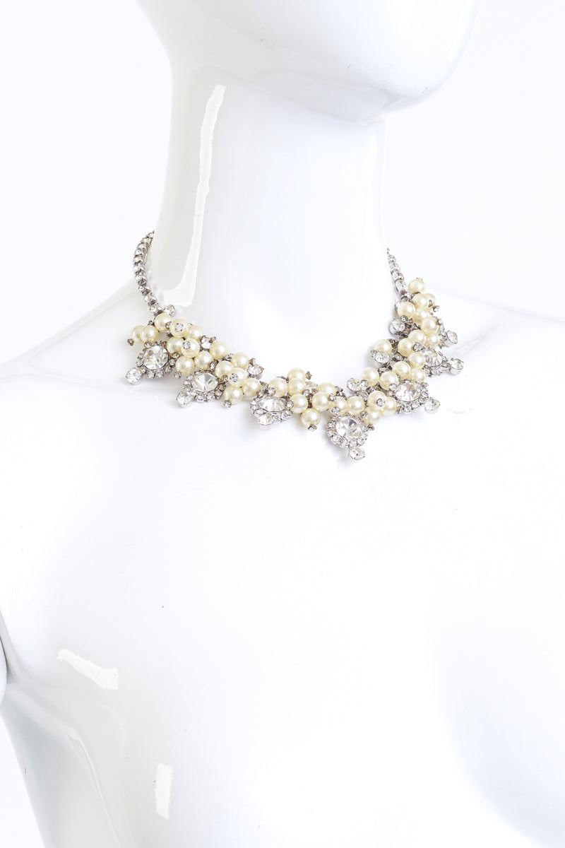 Vintage Pearl & Rhinestone Cluster Collar Necklace on mannequin @RECESS LA