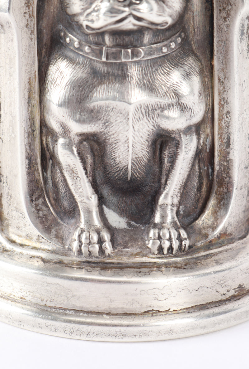 Vintage McChesney Co Sterling French Bulldog Bank polish residue damage closeup @RECESS LA