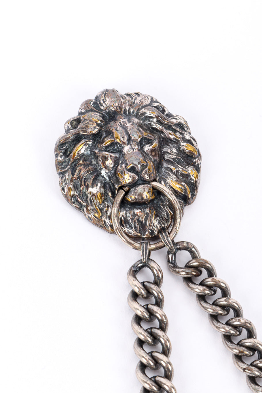 Vintage Joseff of Hollywood Lion Doorknocker Chain Brooch lion closeup @recessla