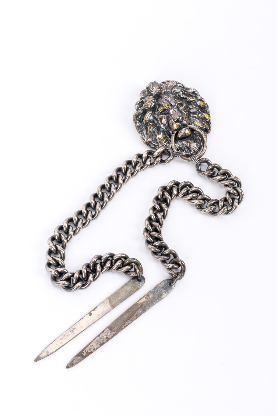 Vintage Joseff of Hollywood Lion Doorknocker Chain Brooch front @recessla