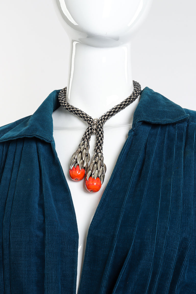 Wheat Chain Necklace, Bracelet, and Earrings Set by Napier on white on mannequin in jacket  @recess LA