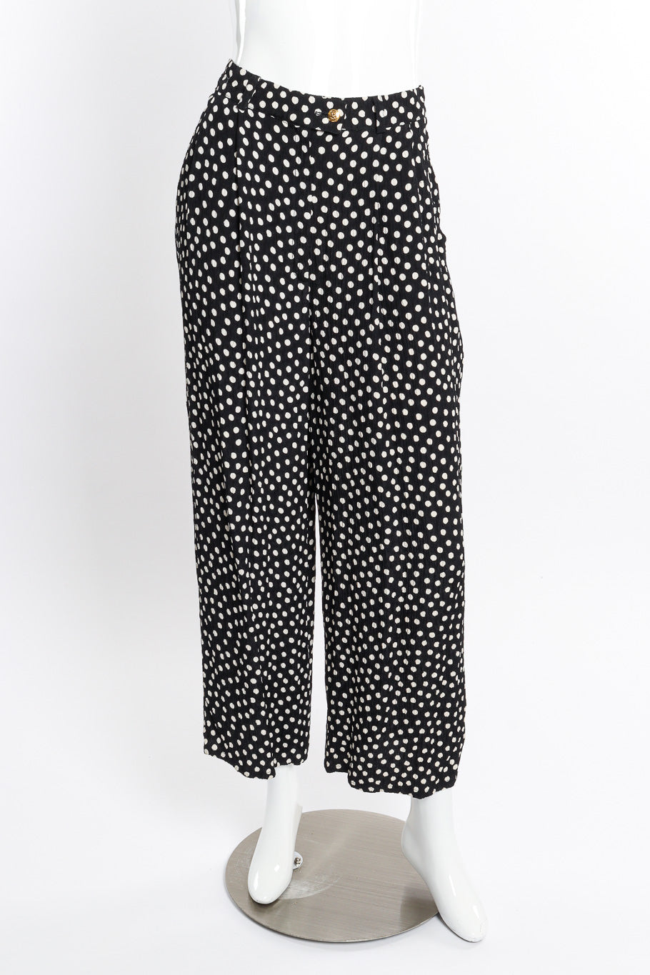 Vintage Sonia Rykiel Polka Dot Jacket and Skirt Set pant front on mannequin @recessla