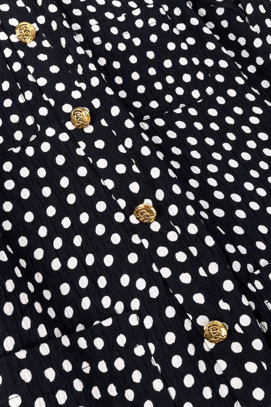 Vintage Sonia Rykiel Polka Dot Jacket and Skirt Set front button closure closeup @recessla