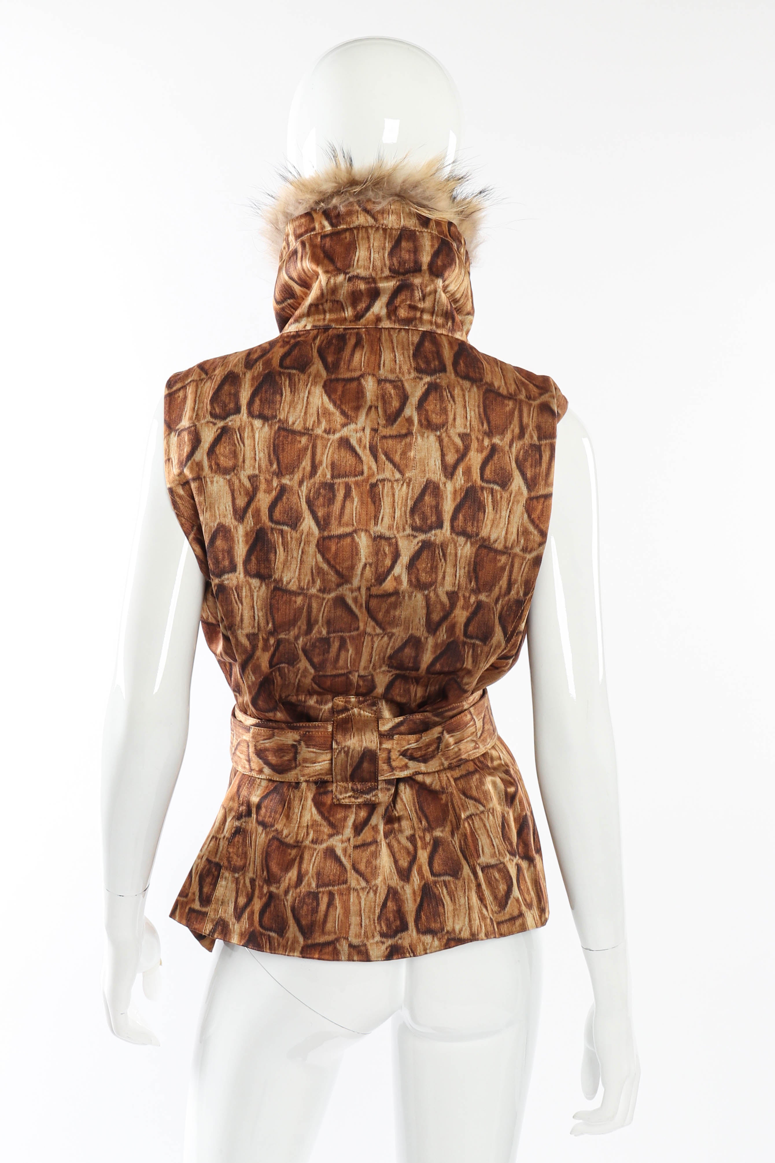 Vintage St. John Sport Giraffe Print Fur Vest back on mannequin zipped up @recessla