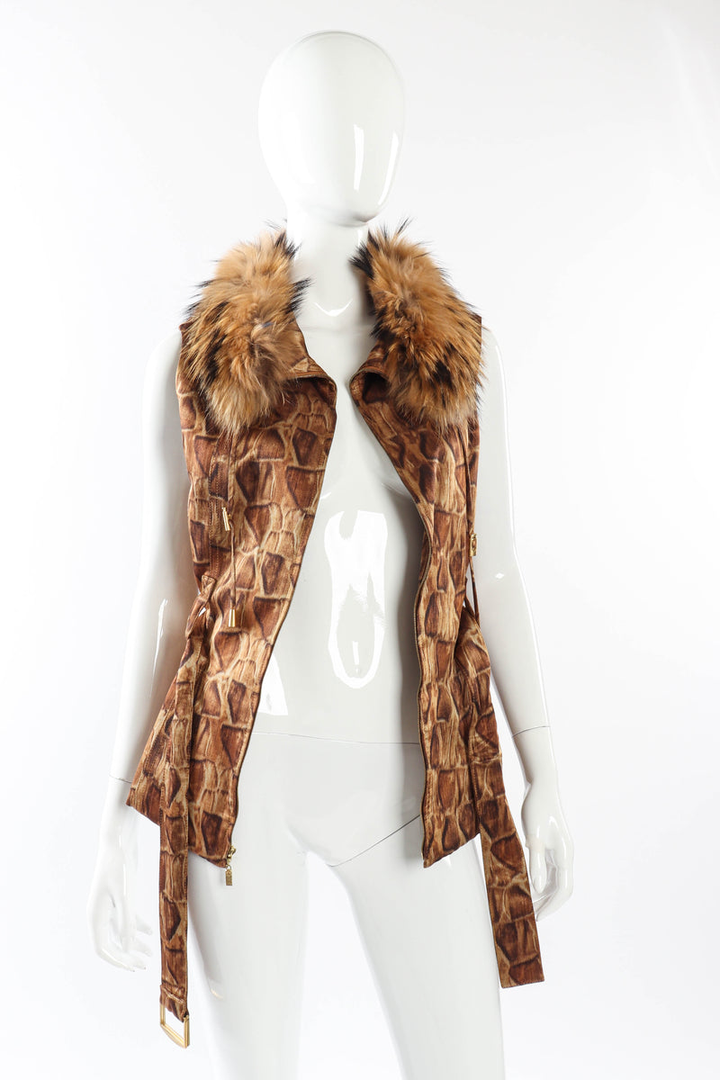 Vintage St. John Sport Giraffe Print Fur Vest front on mannequin open @recessla