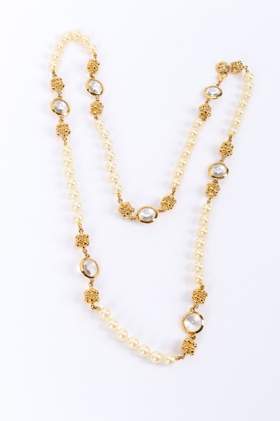 Vintage St. John Crystal and Pearl Chain Necklace front view @recessla