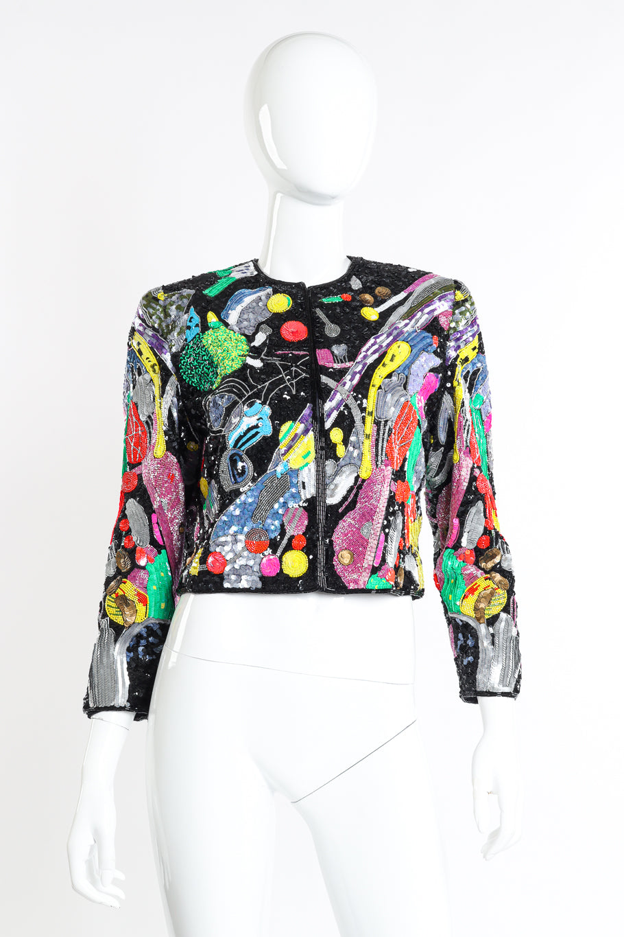 Vintage St. Martin Abstract Beaded Jacket front on mannequin @recessla