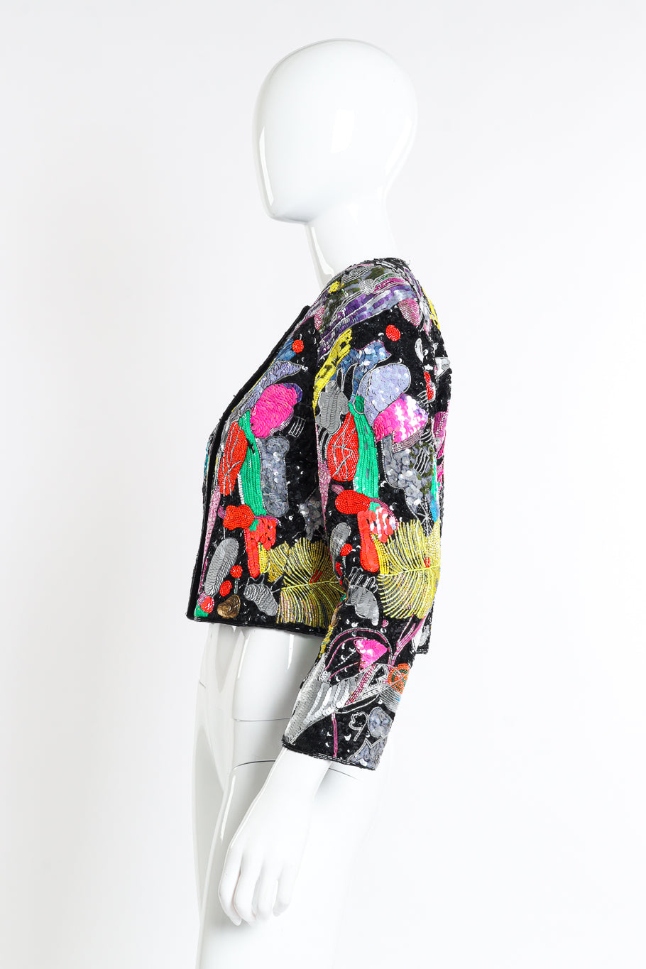 Vintage St. Martin Abstract Beaded Jacket side on mannequin @recessla