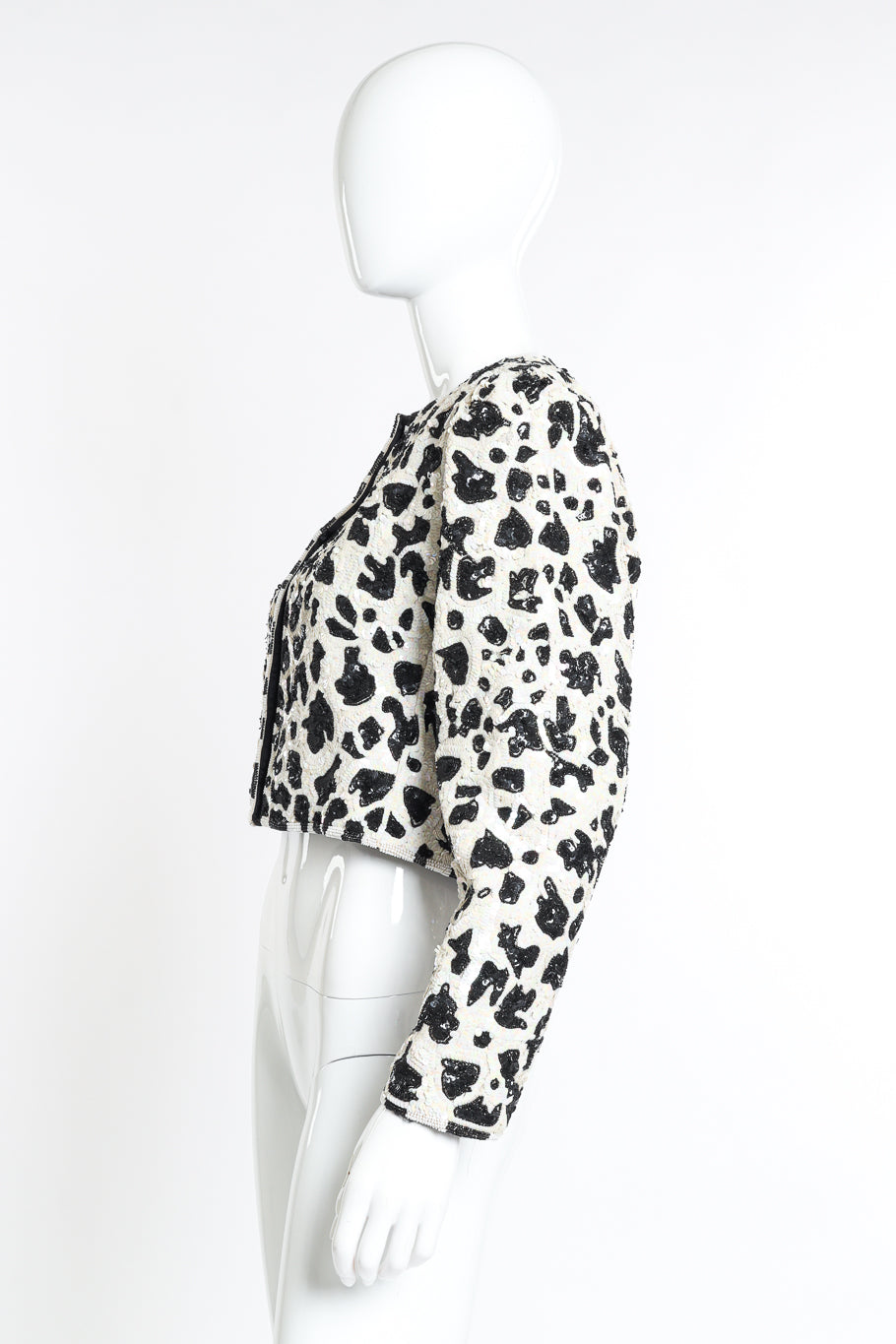Vintage Jeanette Animal Print Sequin Jacket side on mannequin @recess la