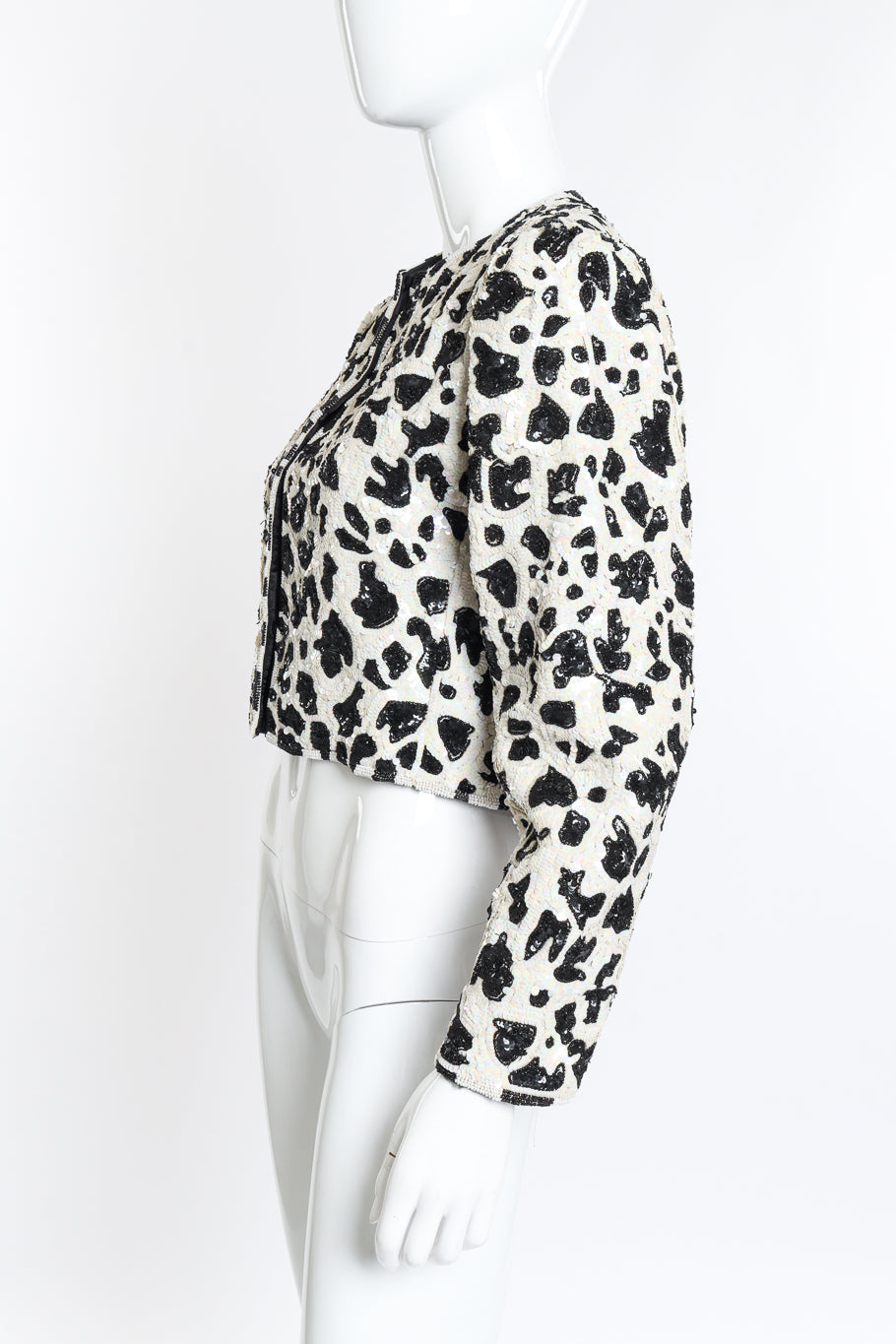 Vintage Jeanette Animal Print Sequin Jacket side on mannequin closeup @recess la